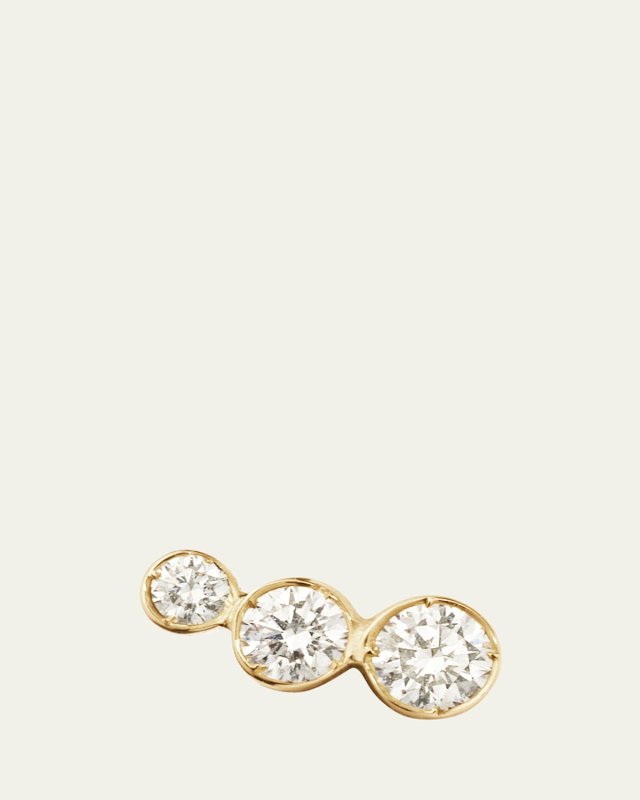 Croissant 18K Yellow Gold 3-Diamond Earring, Single, Left